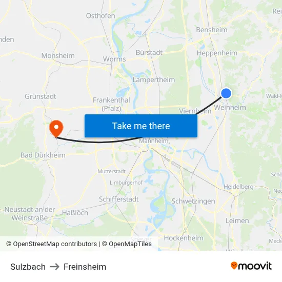 Sulzbach to Freinsheim map