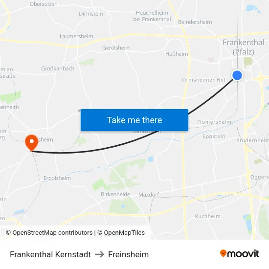 Frankenthal Kernstadt to Freinsheim map