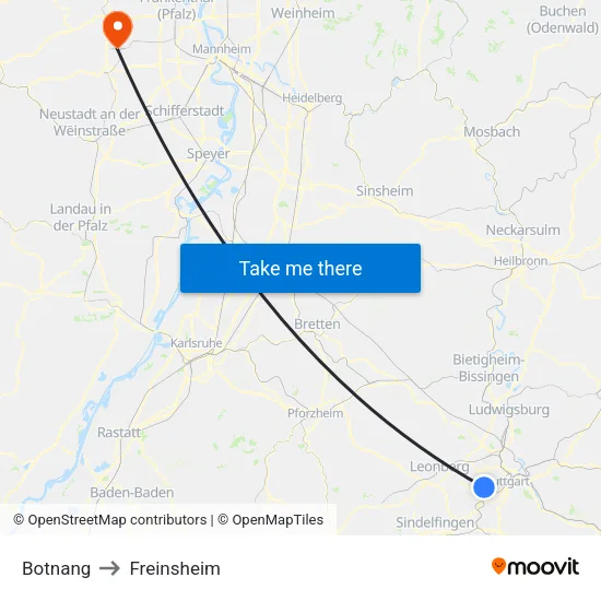 Botnang to Freinsheim map