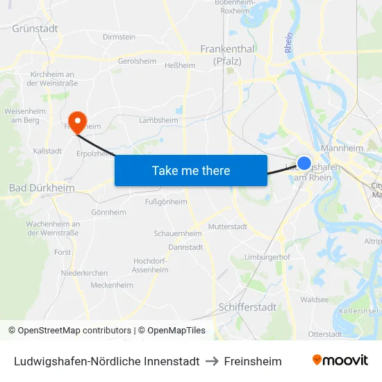 Ludwigshafen-Nördliche Innenstadt to Freinsheim map
