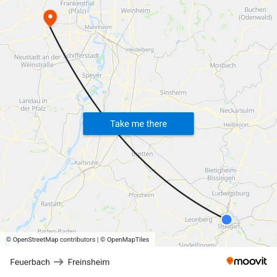 Feuerbach to Freinsheim map