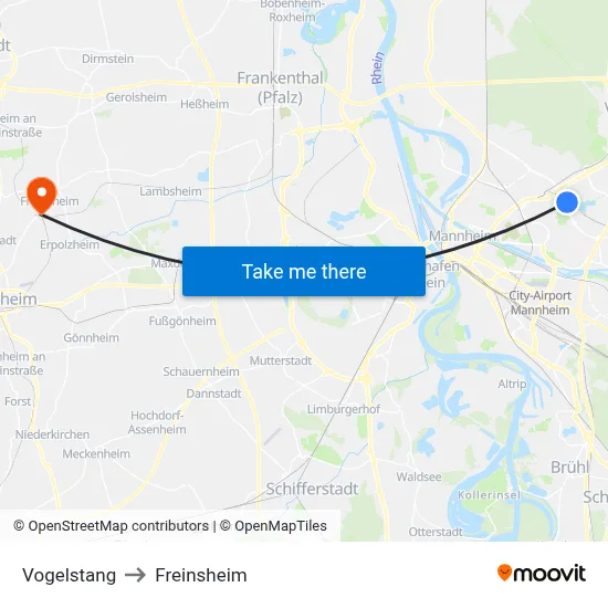 Vogelstang to Freinsheim map