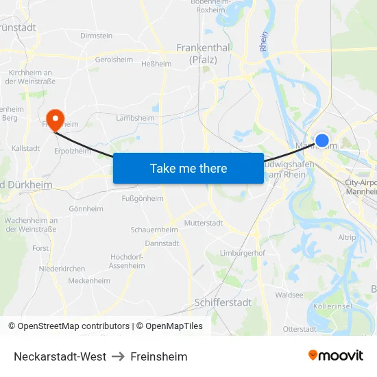 Neckarstadt-West to Freinsheim map