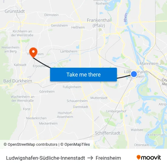 Ludwigshafen-Südliche-Innenstadt to Freinsheim map