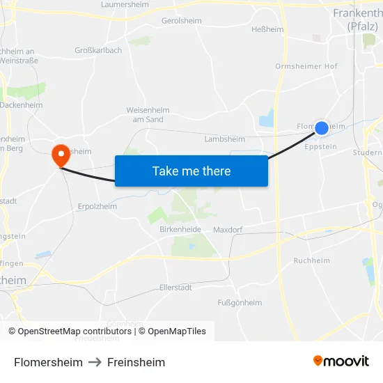 Flomersheim to Freinsheim map