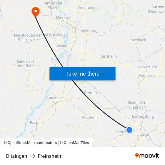 Ditzingen to Freinsheim map