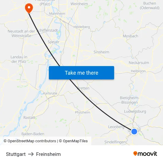Stuttgart to Freinsheim map