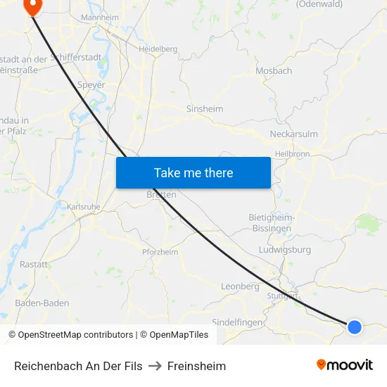 Reichenbach An Der Fils to Freinsheim map