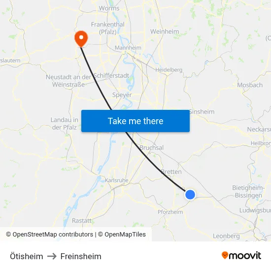 Ötisheim to Freinsheim map