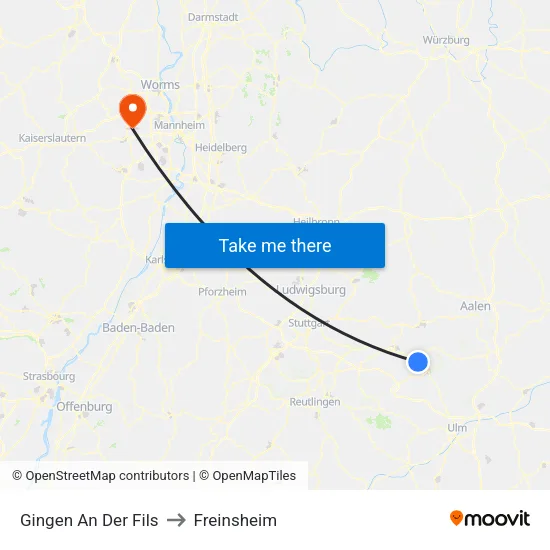 Gingen An Der Fils to Freinsheim map