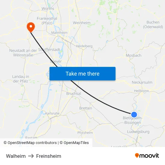 Walheim to Freinsheim map