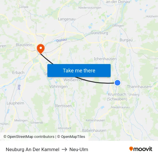 Neuburg An Der Kammel to Neu-Ulm map
