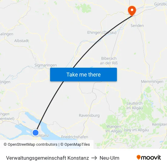 Verwaltungsgemeinschaft Konstanz to Neu-Ulm map
