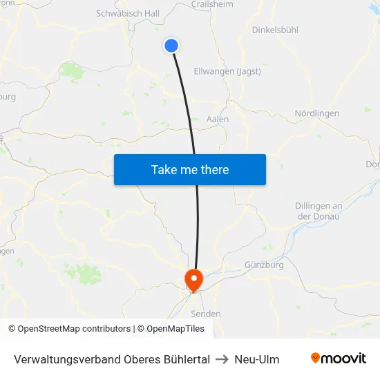 Verwaltungsverband Oberes Bühlertal to Neu-Ulm map