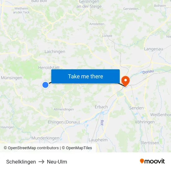 Schelklingen to Neu-Ulm map