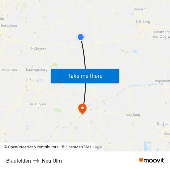 Blaufelden to Neu-Ulm map