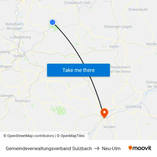 Gemeindeverwaltungsverband Sulzbach to Neu-Ulm map