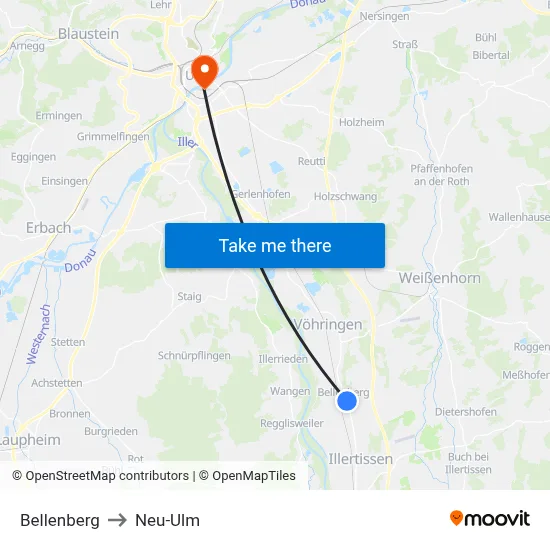 Bellenberg to Neu-Ulm map
