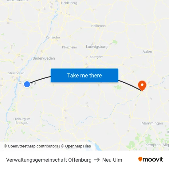 Verwaltungsgemeinschaft Offenburg to Neu-Ulm map