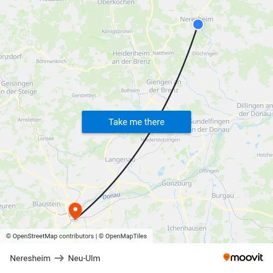 Neresheim to Neu-Ulm map