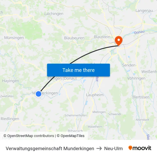 Verwaltungsgemeinschaft Munderkingen to Neu-Ulm map