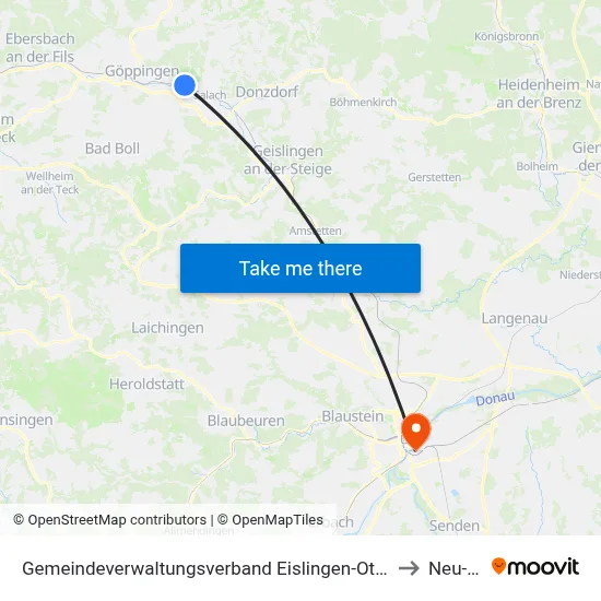Gemeindeverwaltungsverband Eislingen-Ottenbach-Salach to Neu-Ulm map