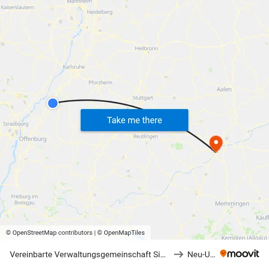 Vereinbarte Verwaltungsgemeinschaft Sinzheim to Neu-Ulm map