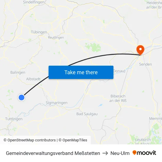 Gemeindeverwaltungsverband Meßstetten to Neu-Ulm map