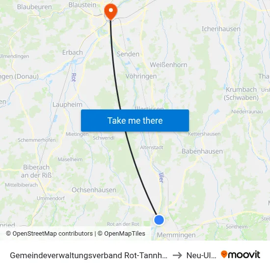 Gemeindeverwaltungsverband Rot-Tannheim to Neu-Ulm map
