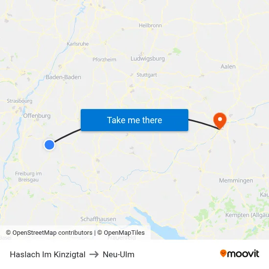 Haslach Im Kinzigtal to Neu-Ulm map