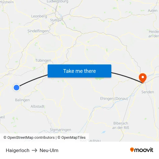 Haigerloch to Neu-Ulm map