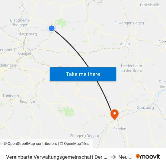Vereinbarte Verwaltungsgemeinschaft Der Stadt Backnang to Neu-Ulm map