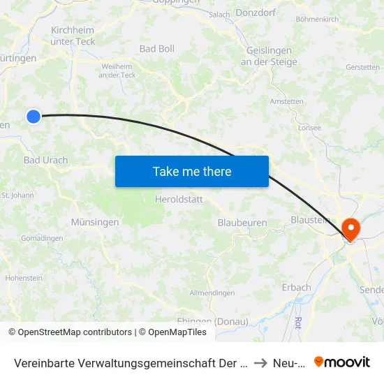 Vereinbarte Verwaltungsgemeinschaft Der Stadt Neuffen to Neu-Ulm map