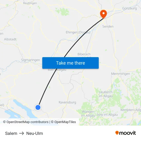 Salem to Neu-Ulm map