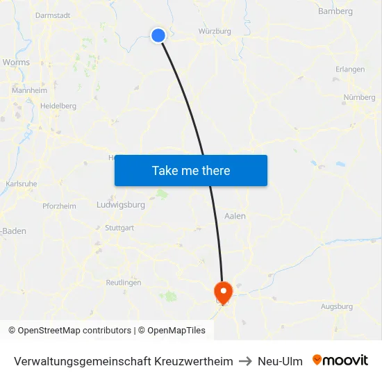 Verwaltungsgemeinschaft Kreuzwertheim to Neu-Ulm map
