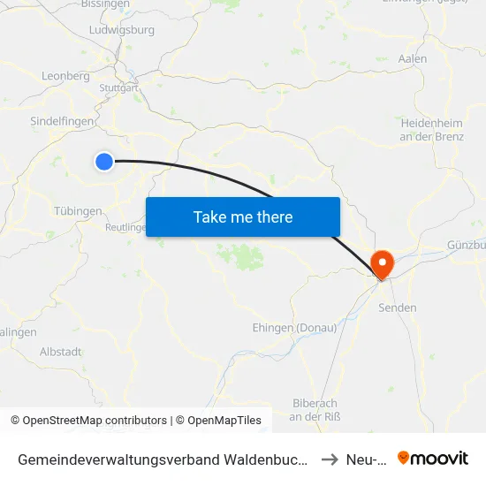 Gemeindeverwaltungsverband Waldenbuch/Steinenbronn to Neu-Ulm map