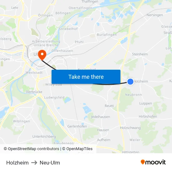 Holzheim to Neu-Ulm map