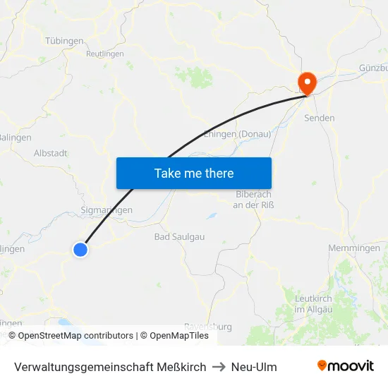 Verwaltungsgemeinschaft Meßkirch to Neu-Ulm map