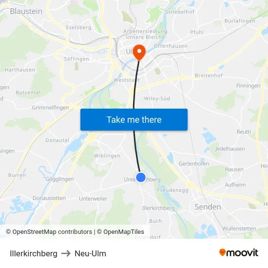 Illerkirchberg to Neu-Ulm map