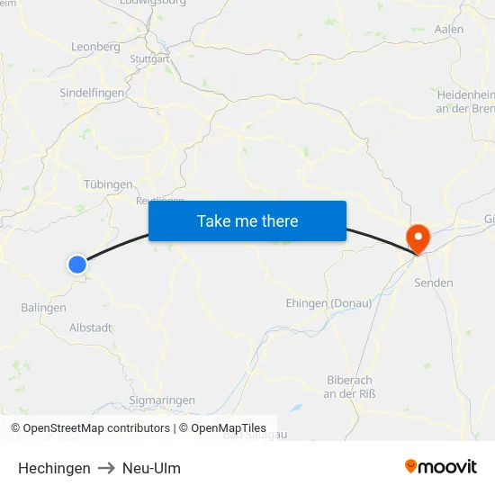 Hechingen to Neu-Ulm map