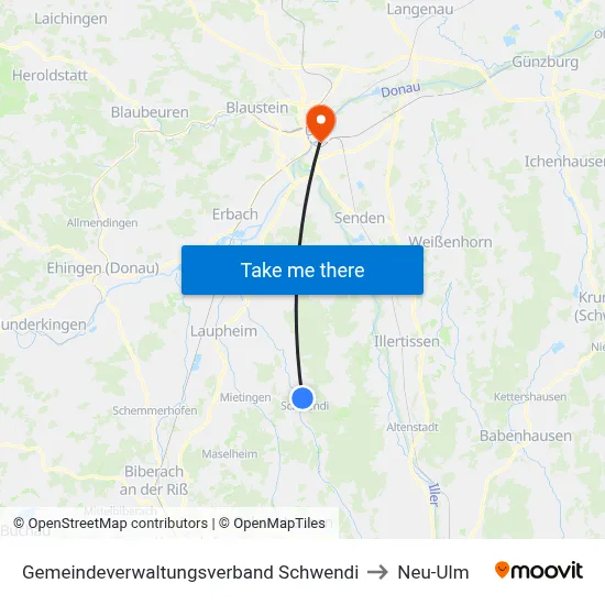 Gemeindeverwaltungsverband Schwendi to Neu-Ulm map