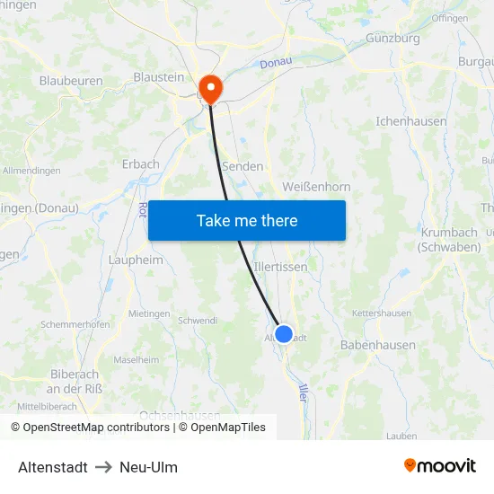 Altenstadt to Neu-Ulm map