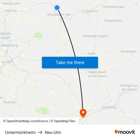 Untermünkheim to Neu-Ulm map