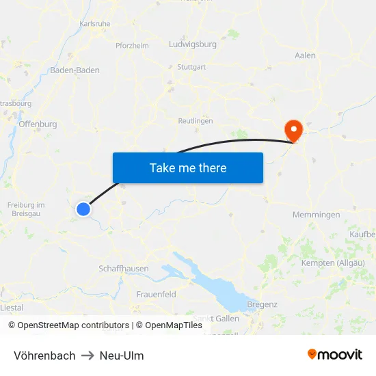 Vöhrenbach to Neu-Ulm map