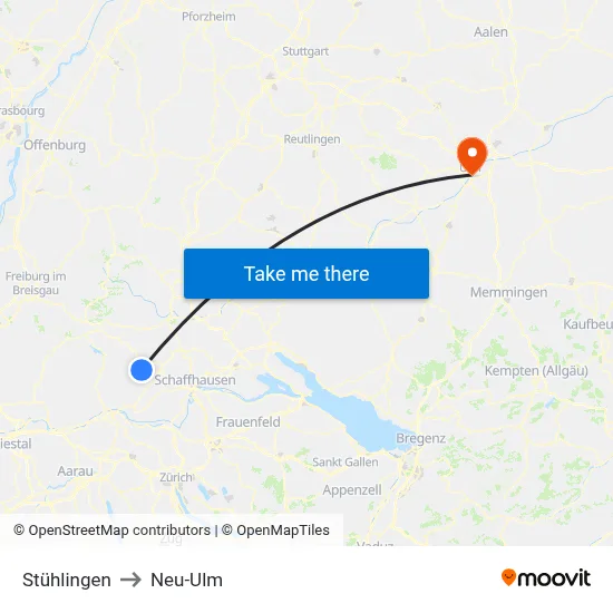 Stühlingen to Neu-Ulm map