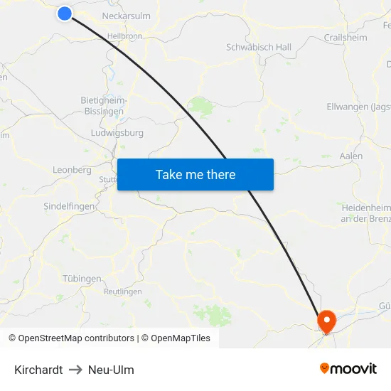 Kirchardt to Neu-Ulm map