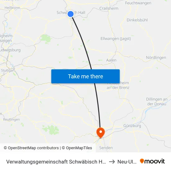 Verwaltungsgemeinschaft Schwäbisch Hall to Neu-Ulm map