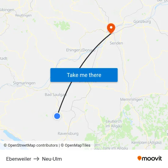 Ebenweiler to Neu-Ulm map
