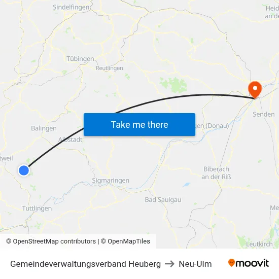 Gemeindeverwaltungsverband Heuberg to Neu-Ulm map