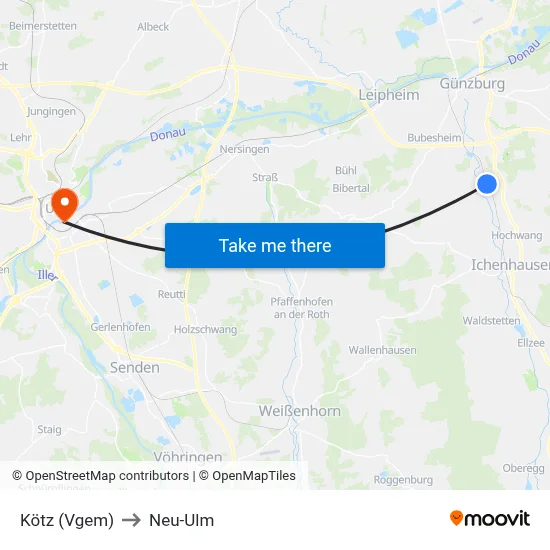 Kötz (Vgem) to Neu-Ulm map